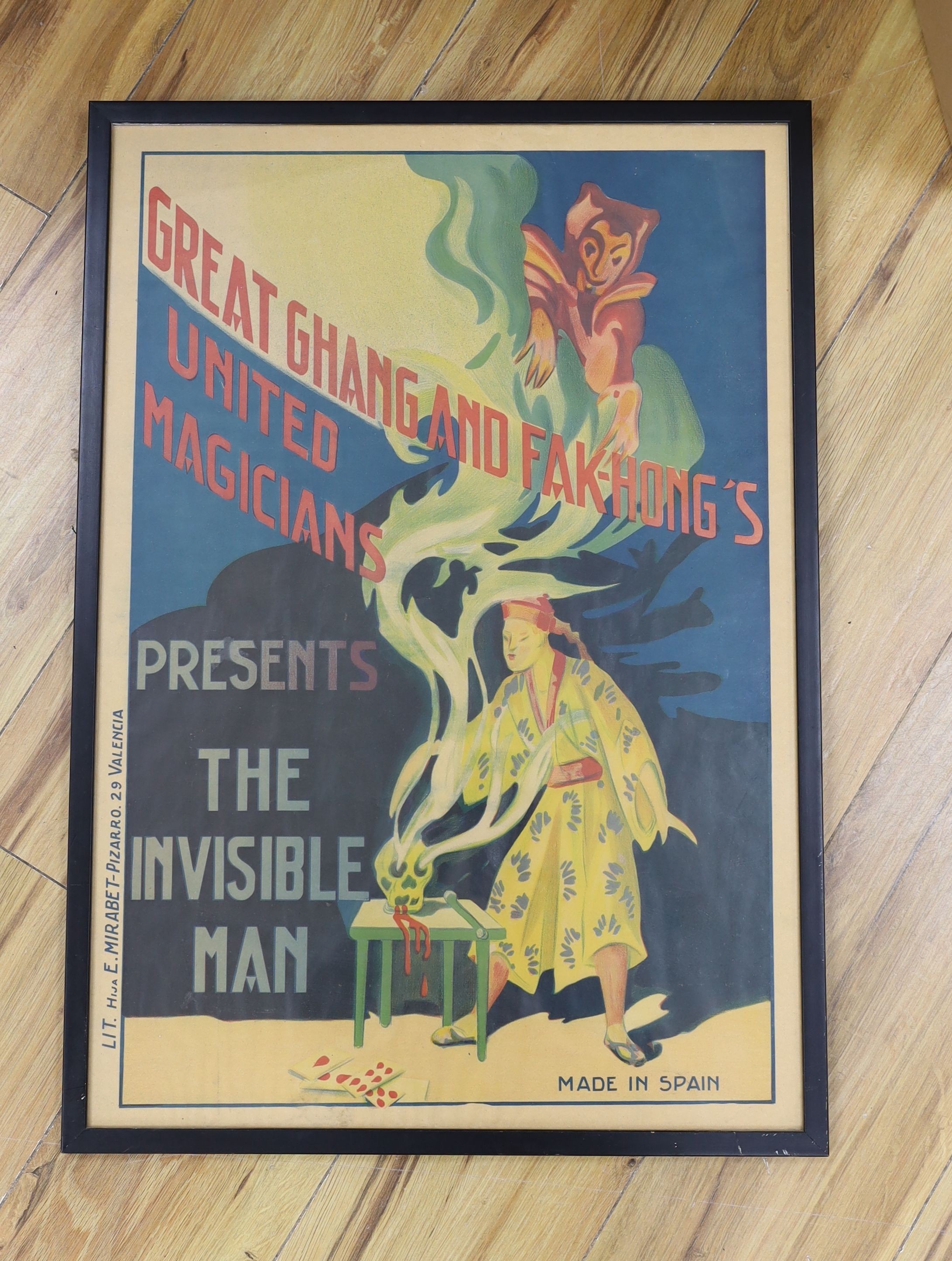 E.Mirabet lith. colour lithograph, ‘Great Ghang and Fak-Hongs United Magicians presents The Invisible Man’, 63 x 43.5cm.